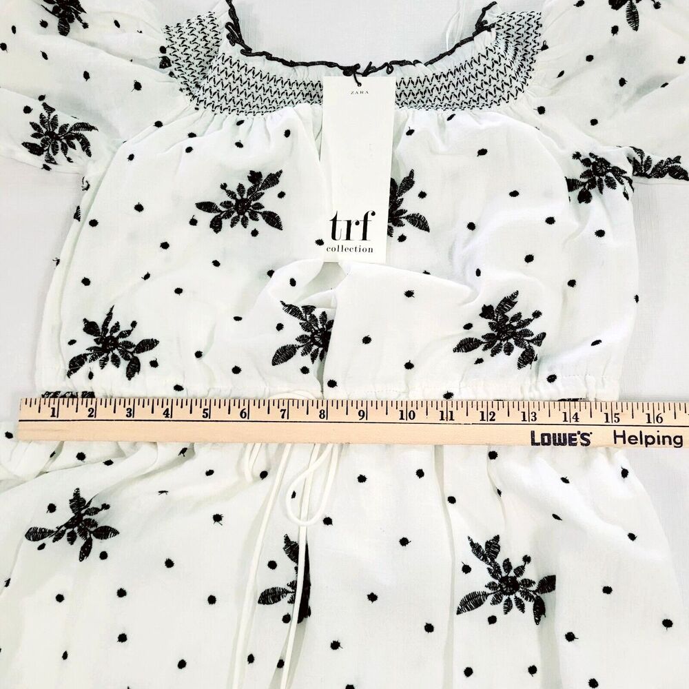 Zara Ecru off the shoulder Midi eyelet Dress S milkmaid Cottage tassels TRF - Picture 13 of 16